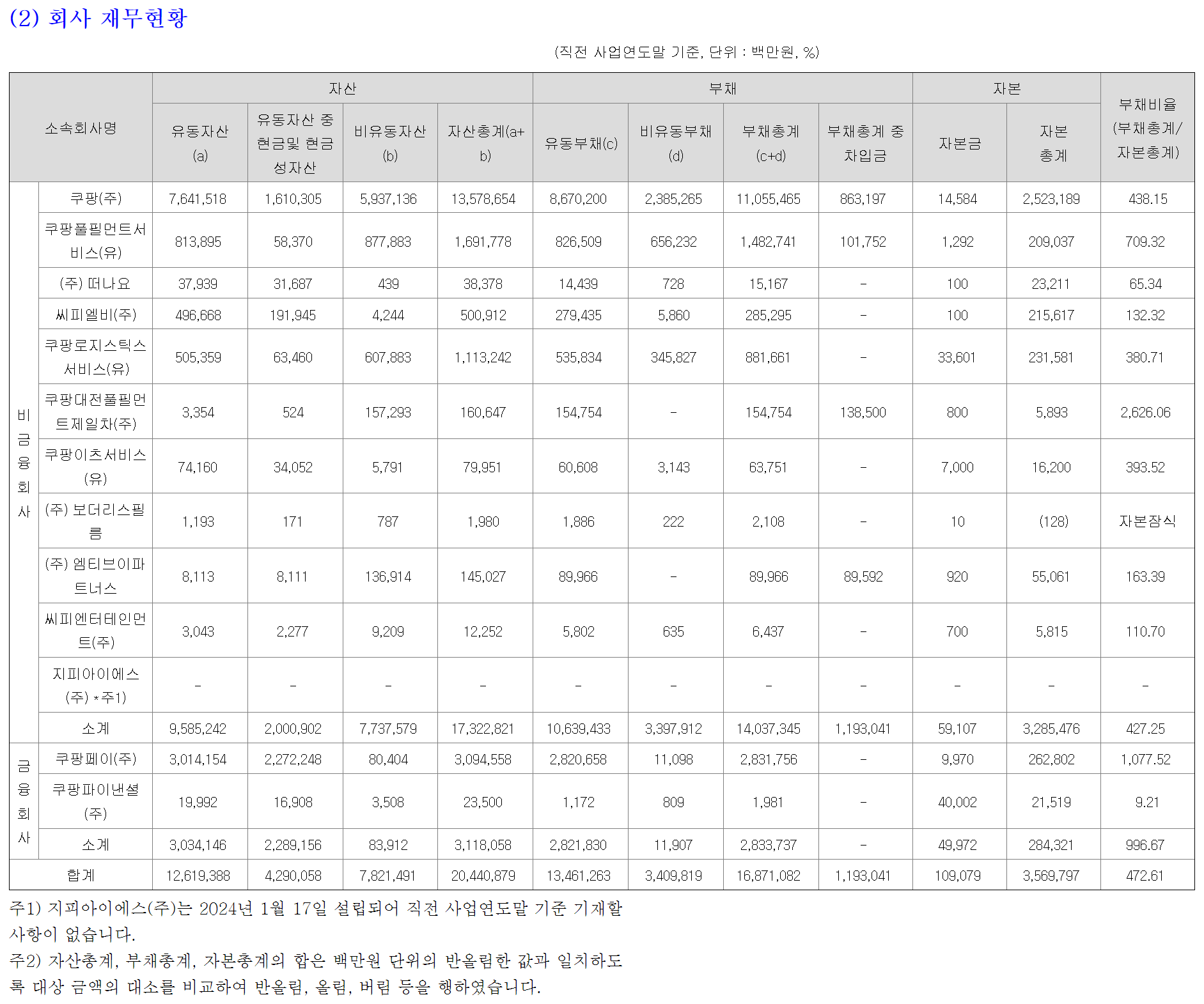 출처 : 전자공시시스템 DART (주)쿠팡 검색